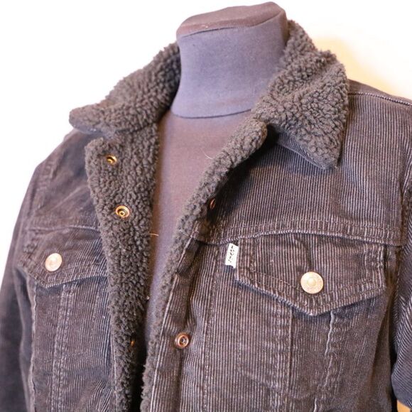 Levi's Ex-Boyfriend Trucker Sherpa Black Jean Jacket Sz S - Picture 6 of 6
